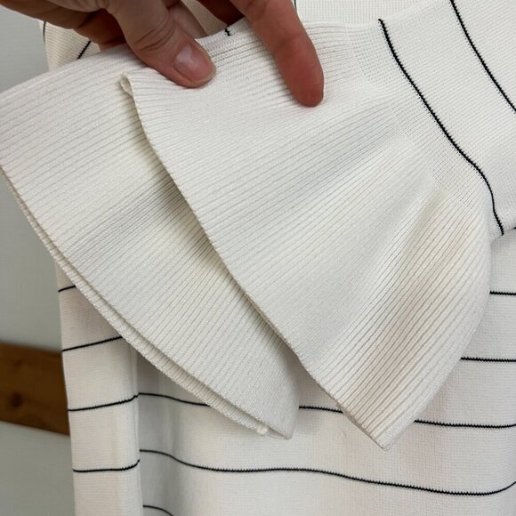 Boss Hugo Boss Fenella White Black Stripe Knit Pullover‎ 3/4 Bell Sleeves Sz M - Picture 6 of 16